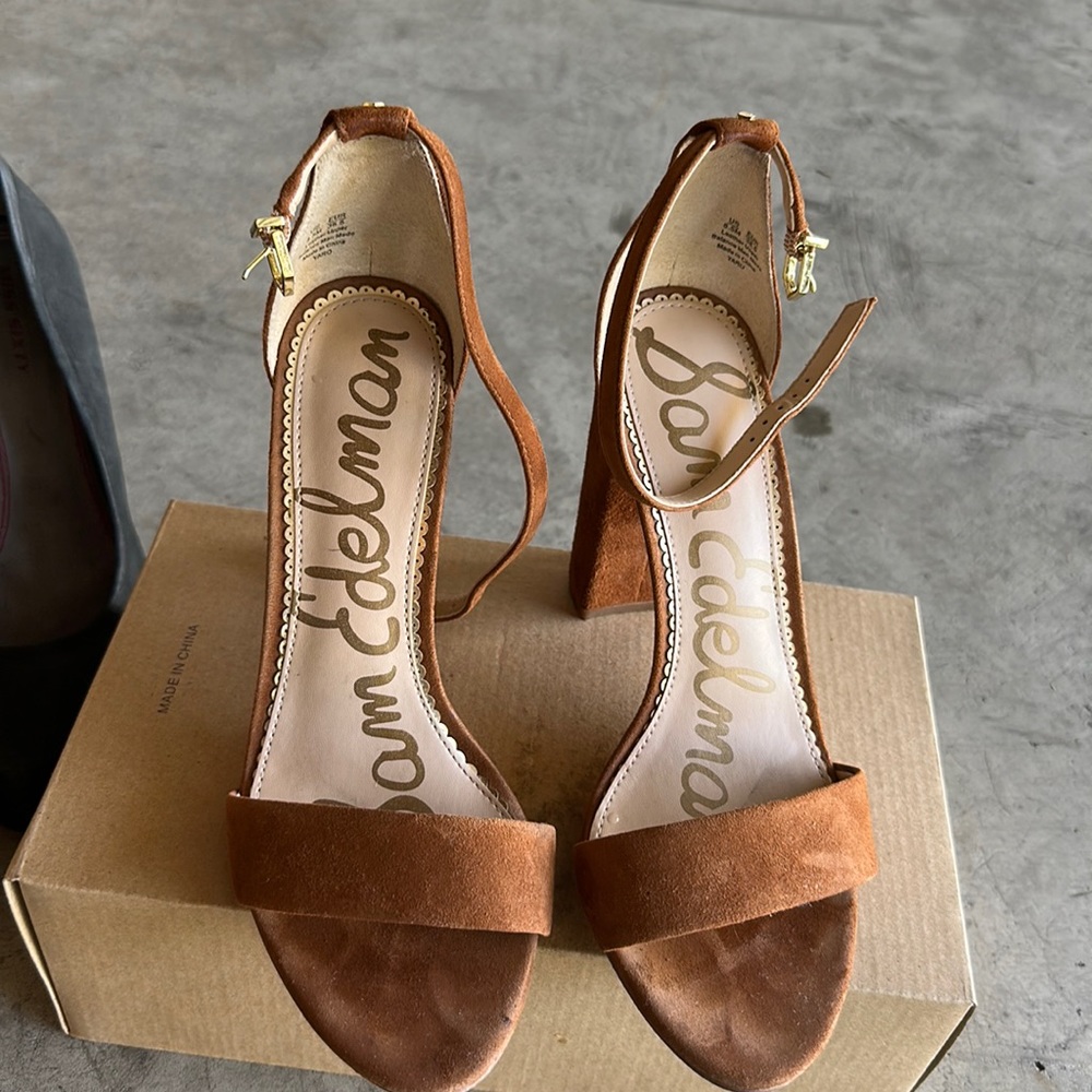 Sam Edelman open toe strap block heels size 8.5 brown